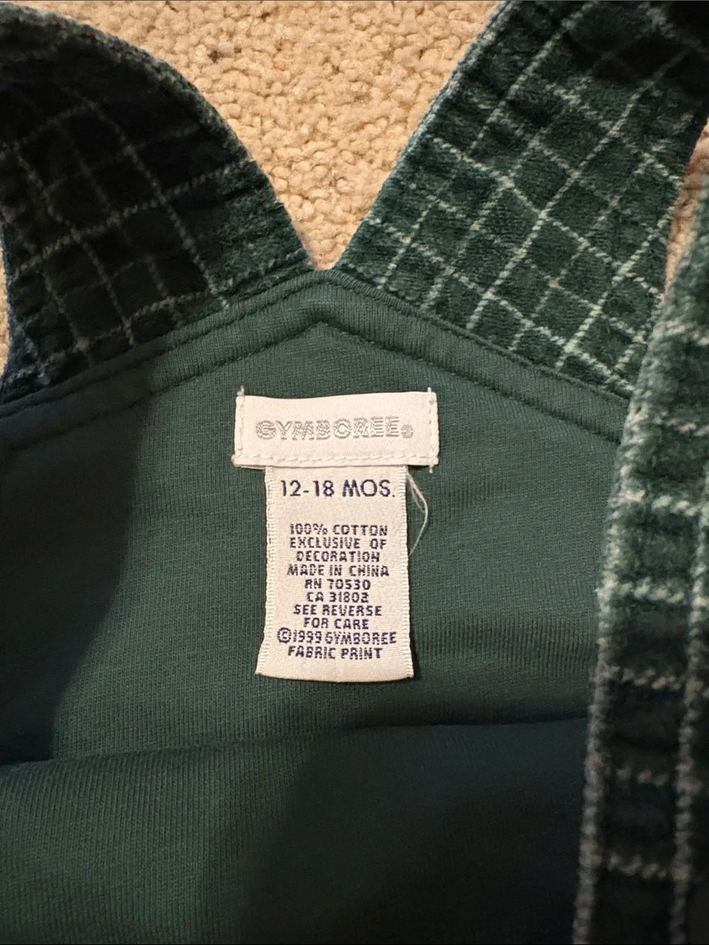 Gymboree Green Windowpane Corduroy Overalls